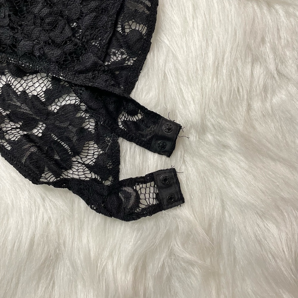 NEW TRENDY BLACK FLORAL LACE MESH BODYSUIT TOP - Picture 8 of 16